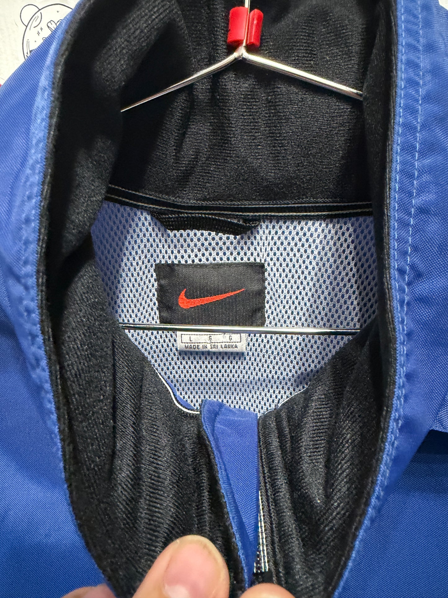 Vintage Nike Pullover 1/2 Zip WindbreakerBlue Hooded 90s Black Tag Size Large