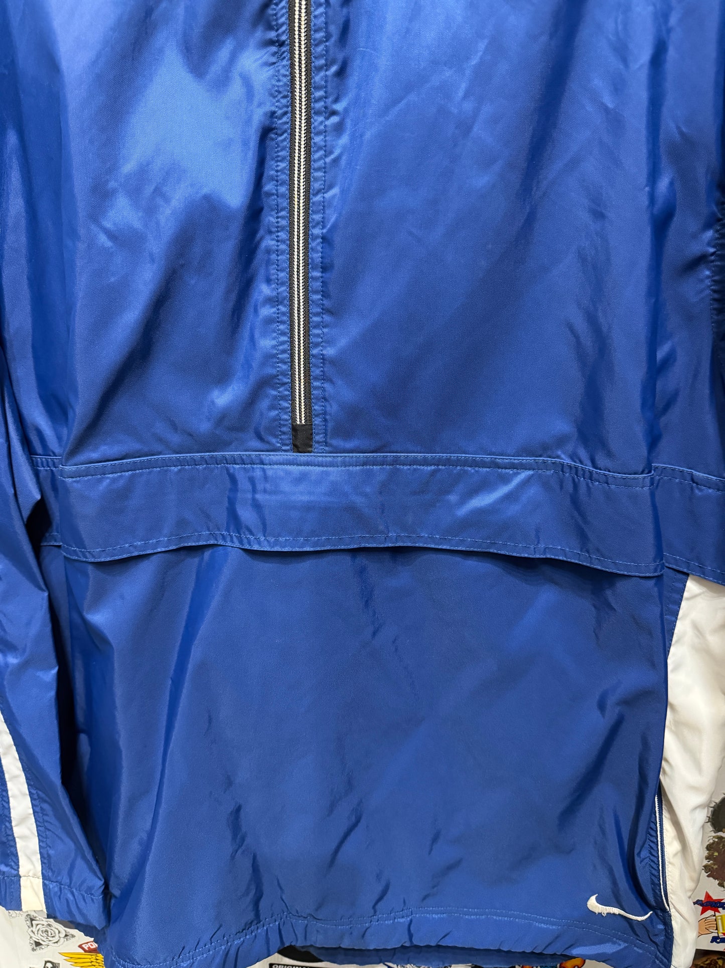 Vintage Nike Pullover 1/2 Zip WindbreakerBlue Hooded 90s Black Tag Size Large