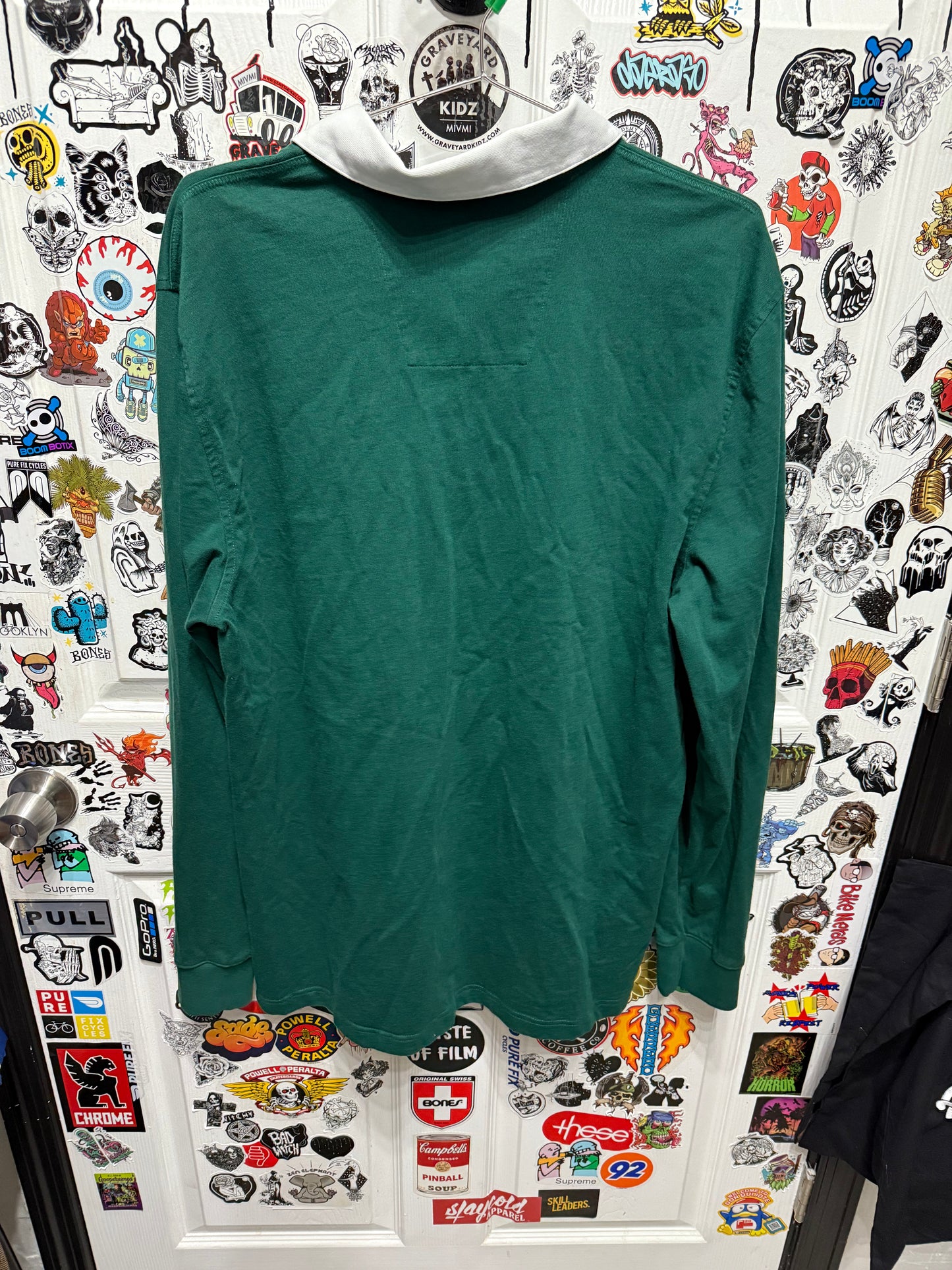 Nautica Long Sleeve Rugby Shirt Green White Collar Mens Embroidered Sail Size XL