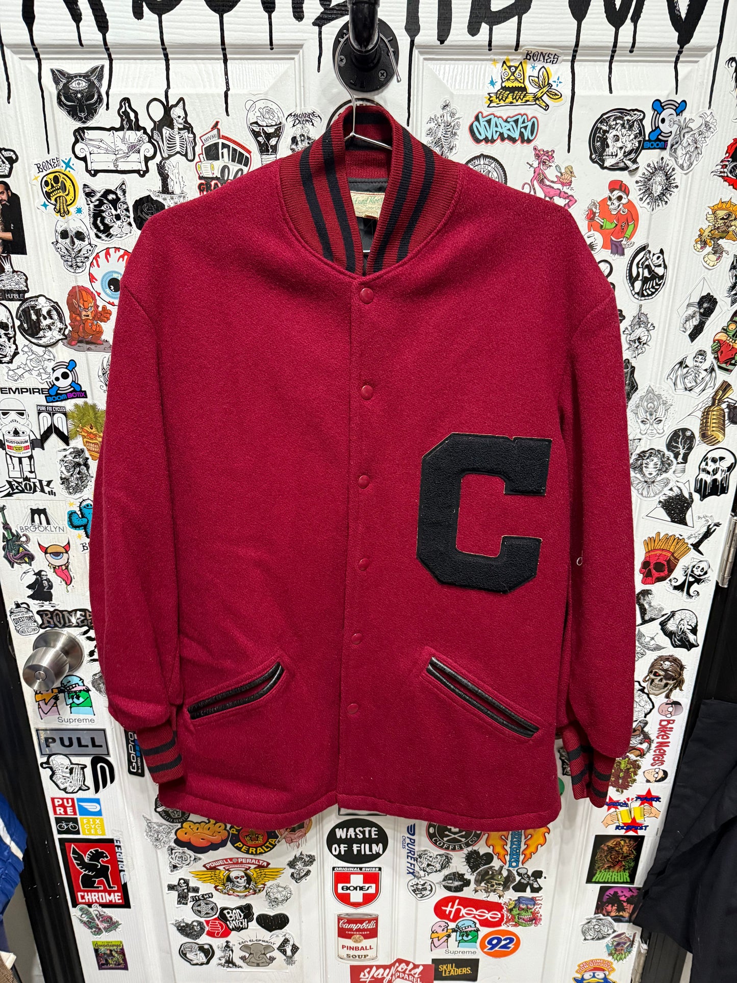 Vintage 1950s Coane Varsity Jacket Wool Letterman Coat Maroon “C” Patch Size 42