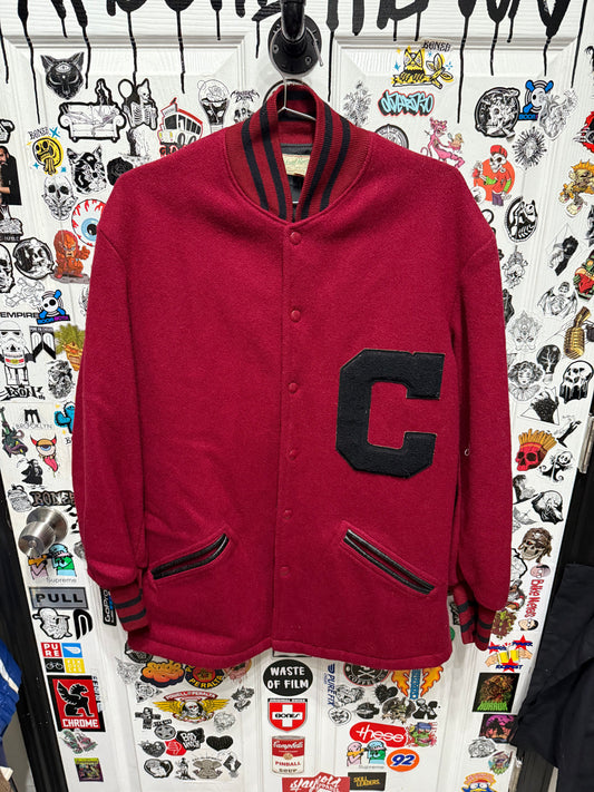 Vintage 1950s Coane Varsity Jacket Wool Letterman Coat Maroon “C” Patch Size 42
