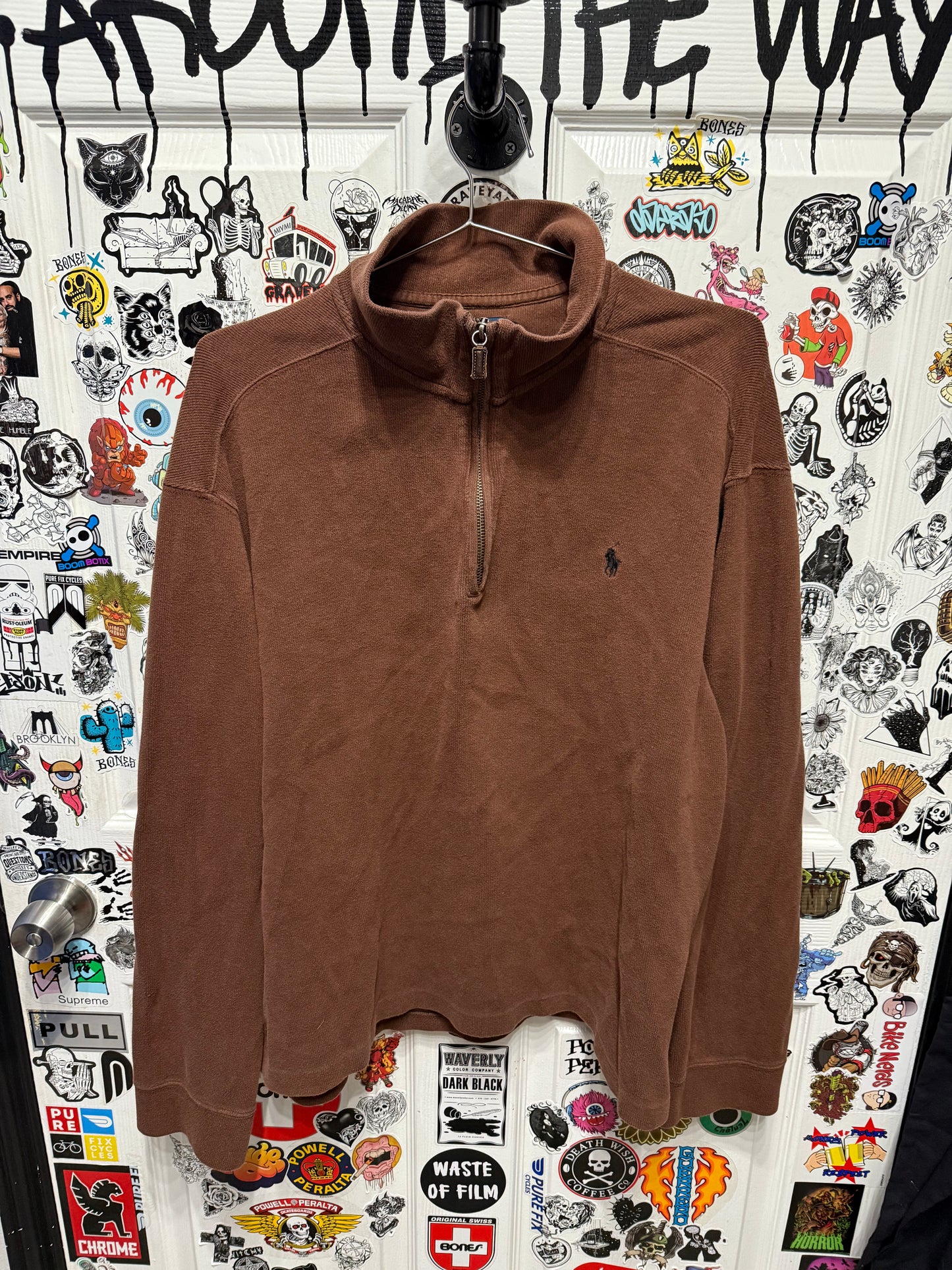Polo Ralph Lauren Shirt Men 1/4 Zip Pullover Brown Pony Long Sleeve Size 2XL
