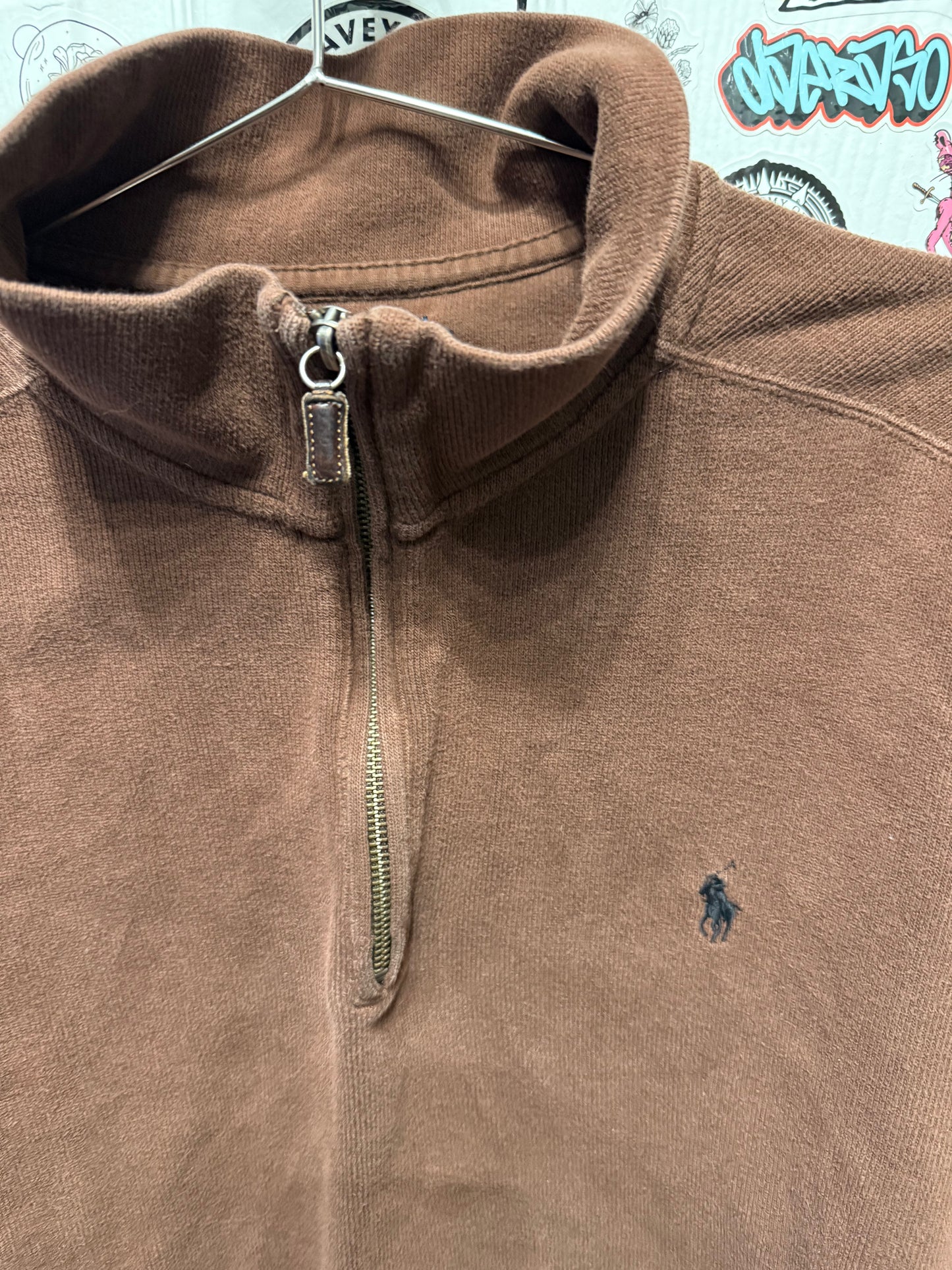 Polo Ralph Lauren Shirt Men 1/4 Zip Pullover Brown Pony Long Sleeve Size 2XL