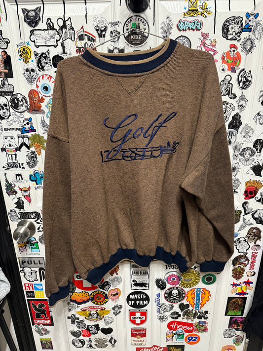 Vintage LEE Sport Golf Links Classics Sweatshirt Brown Knit Sweater Size XL