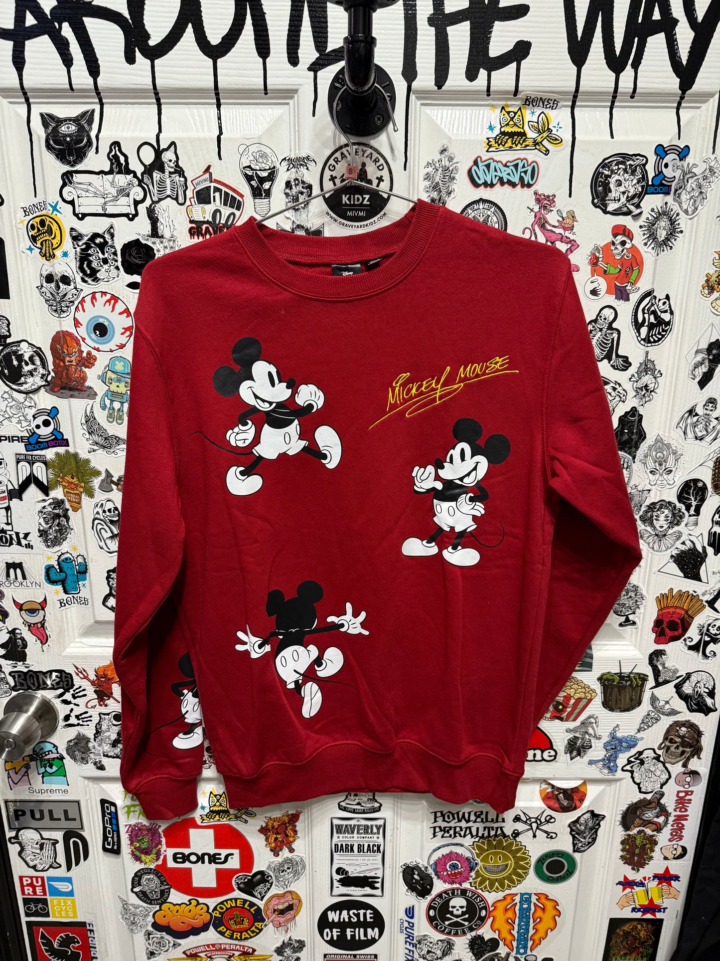 Disney Mickey Mouse Red Pullover Sweatshirt Size S