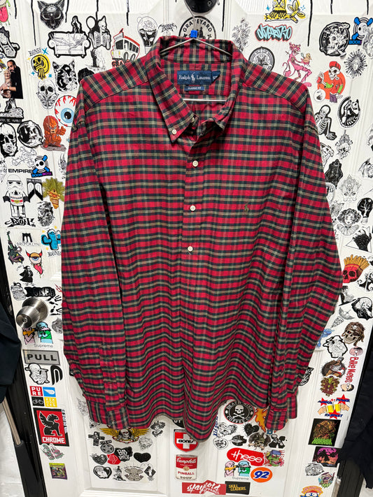 Ralph Lauren Mens Classic Fit Red Green Plaid Flannel Button Up Shirt Size XXL