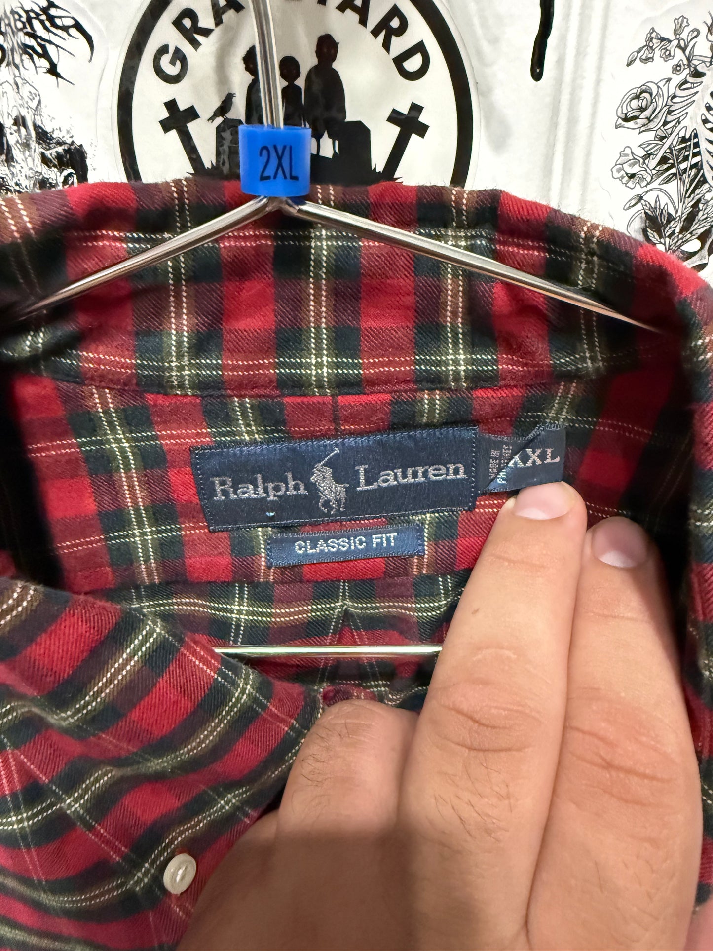 Ralph Lauren Mens Classic Fit Red Green Plaid Flannel Button Up Shirt Size XXL